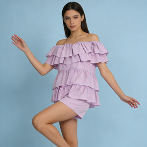 จั๊มพ์สูทขาสั้นแบบเปิดไหล่ แต่งระบายเป็นชั้นๆ รุ่น Flowy ปี 2026 เหมาะสำหรับงานลำลองกลางแจ้ง สำหรับสุภาพสตรี ขายดี - Product Image 4