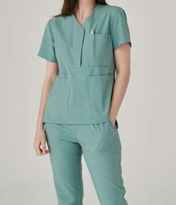 Vente en gros d'élasthanne extensible tissée personnalisée Col en V Ensemble pour femmes Pantalon de jogging Infirmier médical Salon Dentaire Hôpital Uniforme gommages - Product Image 2