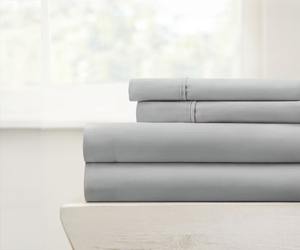 Ensemble de draps de lit 4 pièces en coton 200 fils, taille King, draps gris clair de luxe, doux, respirants, avec poches, ajustement facile, style design - Product Image 5