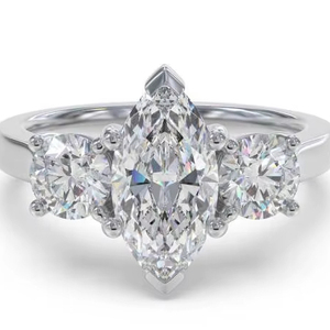 Modern Marquise And Round Cut Trilogy <b>Ring</b> 0.75 Ct Lab Grown <b>Diamond</b> In Platinum Contemporary Minimalist - Product Image 1