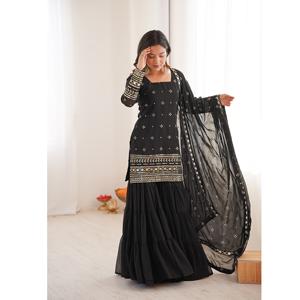 Ensemble Palazzo entièrement cousu et prêt à porter avec dupatta pour femme, haut en georgette et pantalon palazzo pour la vente à l'exportation - Product Image 1