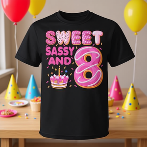 เสื้อยืดวันเกิดครบรอบ 8 ปี ลาย Sweet Sassy and 8 Years Old แบบกำหนดเอง ลายโดนัท สำหรับเด็ก - Product Image 3