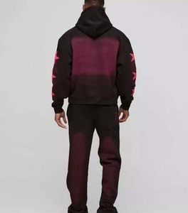 Chándal personalizado de algodón 100% para hombre, pantalones de chándal desgastados con lavado ácido y Sudadera con capucha de talla grande de peso pesado para invierno - Product Image 2