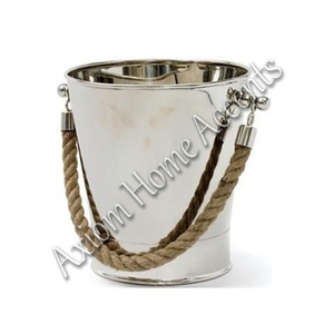 Cubo de Hielo de Acero Inoxidable de Lujo Moderno Hecho a Mano con Interior Pulido y Asa de Cuerda, Ecológico para Fiestas, de Axiom Home - Product Image 1