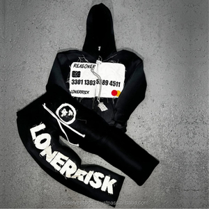 Streetwear d'hiver unisexe en coton épais uni personnalisé de jogging de gymnastique à capuche ensemble de survêtements deux pièces en gros - Product Image 4