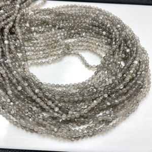 Cuentas de piedra lunar gris suave, cuentas de piedras preciosas naturales, cuentas lisas pequeñas, hebra de 14 pulgadas de largo, taladro Vertical de 2,75-3MM para - Product Image 3