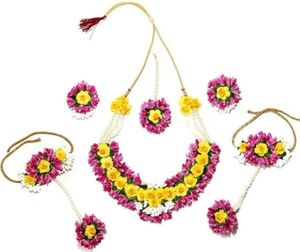 Haldi Set Flower <b>Pink</b> Jewelry Jewelry Wedding Floral Bridal Ceremony Beautiful Artificial Function Color Yellow Women Mehendi - Product Image 1