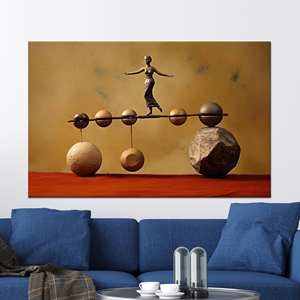 Lienzo con estampado de mujer abstracta equilibriando piedras - Arte de pared bohemio, lienzo enrollado de 1 pie - Product Image 1