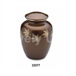 First Class Quality Engraved Gold Leaf Brown Brass Cremation Baby Urns for Human Ashes Free <b>Velvet</b> <b>Bag</b> - Product Image 1