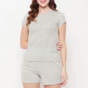 ชุดสองชิ้นสำหรับผู้หญิง2025เสื้อเชิ้ตแขนสั้นสีพื้น - Product Image 1