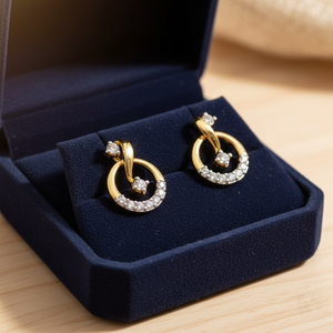 Pendientes de Aro Circulares de Diamantes Dorados de Lujo, Joyería Elegante de Dos Tonos para Mujer - Product Image 4