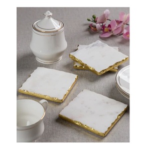 Wholesale <b>White</b> Gold luxury Square Stone <b>Coasters</b> Pads & Mats Home Decoration Accessories - Product Image 1