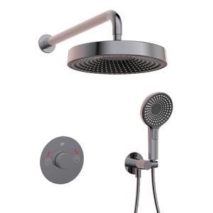 Ensemble de douche complet de luxe carré en laiton avec pommeau de douche effet pluie encastré, tuyau en PVC céramique poli et douchette à main pour appartement - Product Image 1