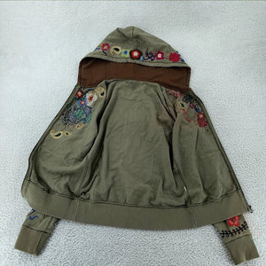 Sweat à capuche d'hiver bohème brodé style vintage, floral et patchwork, fermeture éclair, broderie lourde sur le devant, pour femmes - Product Image 3