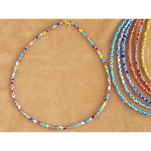 Multicolor Evil Eye <b>Beaded</b> <b>Necklace</b> with Gold Plated Chain for Retail Resale Fashion Accessory - Product Image 1