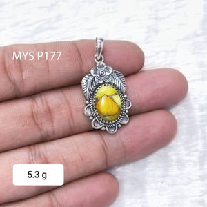 Colgantes de Turquesa Natural, Gema de Turquesa Amarilla Dahlia, Diseño Hecho a Mano, Joyería de Plata a Precio de Mayoreo - Product Image 1