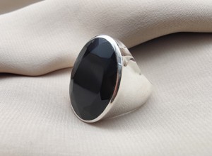925 Sterling Silver Black Onyx Ring | Oval Faceted Gemstone Bezel Setting | Handmade Rhodium Plated Bohemian Leaf Floral Design - Product Image 3