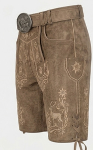 Lederhosen bavaroises pour hommes, shorts en cuir traditionnels brodés, taille haute, style vintage avec motif cerf, fabrication artisanale - Product Image 3