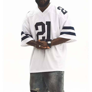 เสื้อฟุตบอลอเมริกันสีขาวหมายเลข 21 แขนสั้น คอกลม ผ้าทวิลล์ สำหรับผู้ชาย ทรงปกติ ชุดกีฬา - Product Image 4