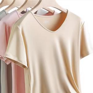 Camiseta de Bambú Premium para Mujer, Delgada, Transpirable, Ecológica, Personalizable, Lisa, de Cuello Redondo, de Manga Corta, Informal, para Verano, de Secado Rápido - Product Image 2