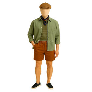 Ensemble chemise et short en coton 2 pièces pour homme avec mocassins noirs | Logo personnalisé et options de couleur disponibles - Product Image 1