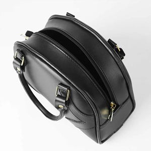 Bolso de Mano de Media Luna de Cuero Genuino para Mujer, Diseño Clásico con Cierre de Cremallera, Panelado, Duradero para Uso Diario, Dos Asas, Negro - Product Image 3