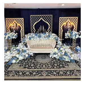 Grand Traditional Indian Wedding Stage <b>Decor</b> With Elephants <b>Mehndi</b> Stage Panels Walima Stage Backdrop Customized Golden Setup UK - Product Image 4