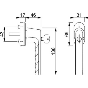 Manilla para Ventana HOPPE Hamburg 0700S/UD9020 de Aluminio de 32-42 mm con Cerradura para Persianas, Cortinas y Contraventanas - Product Image 3