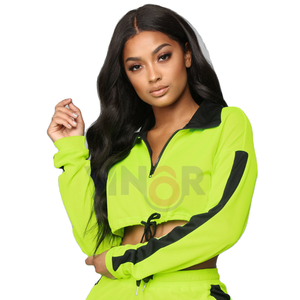 ชุดวิ่งออกกำลังกายกันลมพิมพ์ลายมีฮู้ดของผู้หญิงชุด2ชิ้นสีตัดกันระบายอากาศน้ำหนักเบา - Product Image 1