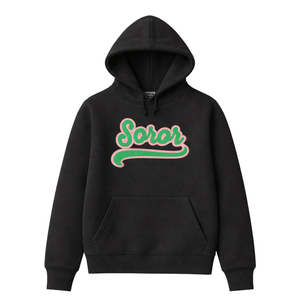 <b>Black</b> 08 Soror Pullover Hoodie Greek Sorority <b>Womens</b> Pink & Green College Sisterhood Stylish Casual Hoodie Apparel - Product Image 3