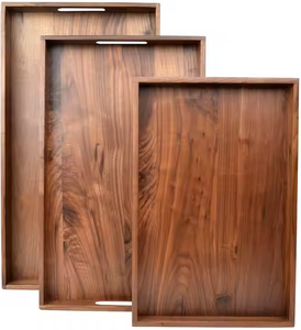 Grand Plateau de Service Rectangle en Bois de Noyer avec Poignée par Crescent Crafts - Product Image 2