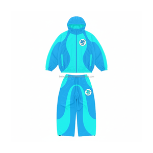 Ensemble coupe-vent 160 GSM en polyester de qualité supérieure avec panneau incurvé aqua et bleu et broderie imprimée avec logo personnalisé, grande taille - Product Image 1