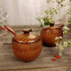 High Quality Wooden Sugar Bowl <b>Box</b> Household Eco Friendly Acacia Wooden Sugar Salt <b>Storage</b> Bowl at Low Price - Product Image 4