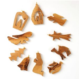 Ornements de Noël en bois d'olivier, lot de 10, faits à la main à Bethléem - Product Image 1