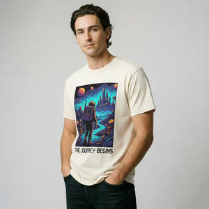 เสื้อยืดคอกลมสำหรับผู้ชาย, ผ้าฝ้ายลายกราฟิกผสมสไตล์ลำลอง - Product Image 2