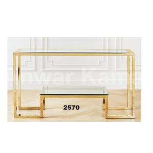 Mesa de acero inoxidable de 2 niveles con acabado dorado, ideal para hotel y restaurante en casa - Product Image 1