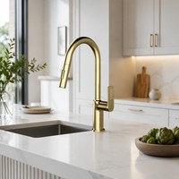 Robinet de cuisine en or brossé, monocommande, à haut arc, à poser sur le plan, mitigeur d'évier au design moderne