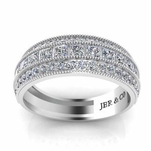 Luxury Princess And Round Diamond 925 Sterling <b>Silver</b> Milgrain Wedding <b>Band</b> <b>Ring</b> Luxury Engagement <b>Ring</b> For Women At Best Price - Product Image 4