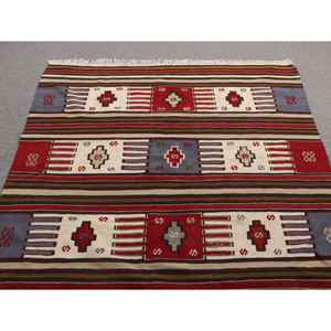 Tapis turc vintage 4,9x7,5 pieds, tapis en laine rouge et bleu à motifs floraux - Product Image 4