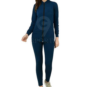 Survêtement pour femme de qualité supérieure 100% coton deux pièces avec manches longues motif solide Style décontracté tissu à tricoter - Product Image 1