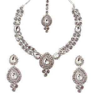 Conjunto de collar chapado en oro Kriaa con piedra austriaca blanca 1102318 joyería de moda - Product Image 1