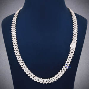 เครื่องประดับฮิปฮอปคุณภาพสูง D VVS moissanite 2แถวเชื่อมโยงคิวบาห่วงโซ่925เงินสเตอร์ลิงสร้อยคอเพชรโมอิส - Product Image 1