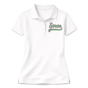 Camiseta Polo Blanca 08 Soror, Hermandad Griega, Rosa y Verde, Ropa Casual Elegante para Mujeres Universitarias - Product Image 3