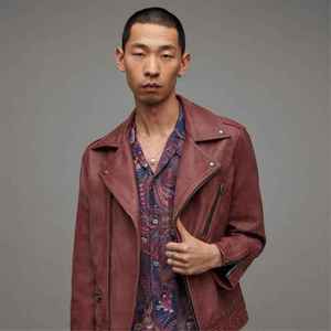 Veste en cuir véritable pour homme de qualité supérieure, style vintage bordeaux, veste de motard slim fit en peau de mouton, fermeture éclair, vêtement d'extérieur tendance punk - Product Image 2