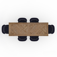 Ensemble de table à manger rectangulaire pliable en teck massif, style farmhouse contemporain, motif chevron, base en tréteaux, 6 places, pour hôtel, villa