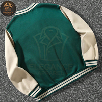 Nouvel Arrivage Vente en Gros Blouson de Baseball Universitaire Streetwear en Toile à Col Montant, Couleurs Contrastées Vert et Blanc, Motif Lettres, Hiver