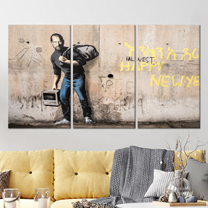 Vibrant Banksy-Inspired Street <b>Art</b> <b>Print</b> on Flat Canvas Panel,SET OF 3 CANVAS - Product Image 1