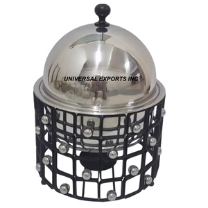 Réchauffeur d'aliments en métal avec support de feuilles Casserole design de forme ronde Pot en métal décoratif de meilleure qualité - Product Image 2