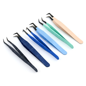 Pinzas de extensión de pestañas al por mayor volumen de arranque pinzas de pestañas de acero inoxidable de 90 grados agarre de diamante antideslizante para pestañas postizas - Product Image 1