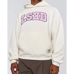 Varsity Boxy Hoodie-off White Pink Rose Embroidered Rhinestone Zipper Design Solid Cartoon Print XL - Product Image 6
